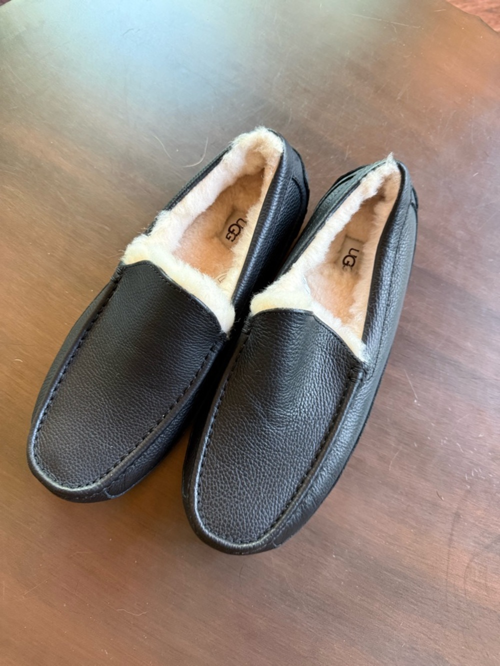 UGG Men's Ascot Black Leather Shearling-Lined Slip-On Loafers